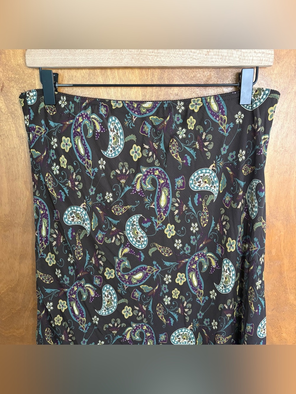 Vintage Brown Green Paisley Floral Sheer Mesh Midi Skirt Forest Fairy Grunge Y2K - Picture 4 of 7